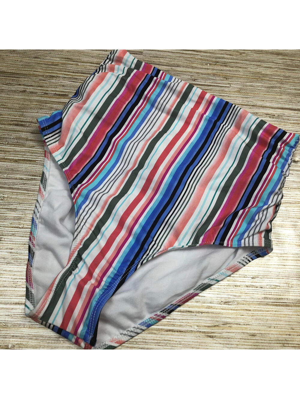 509 ATHENA high waist stripe bikini bottom WHITE MULTI sz 6